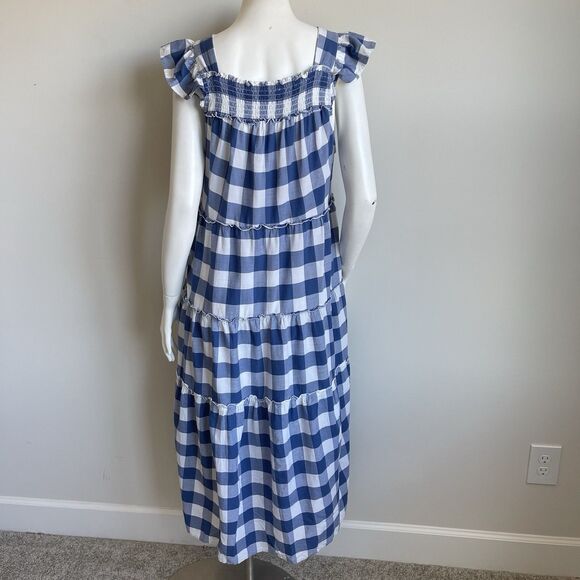 Old Navy Blue White Gingham Tiered Flutter Sleeve Midi Swing Dress Size Large - Picture 9 of 16
